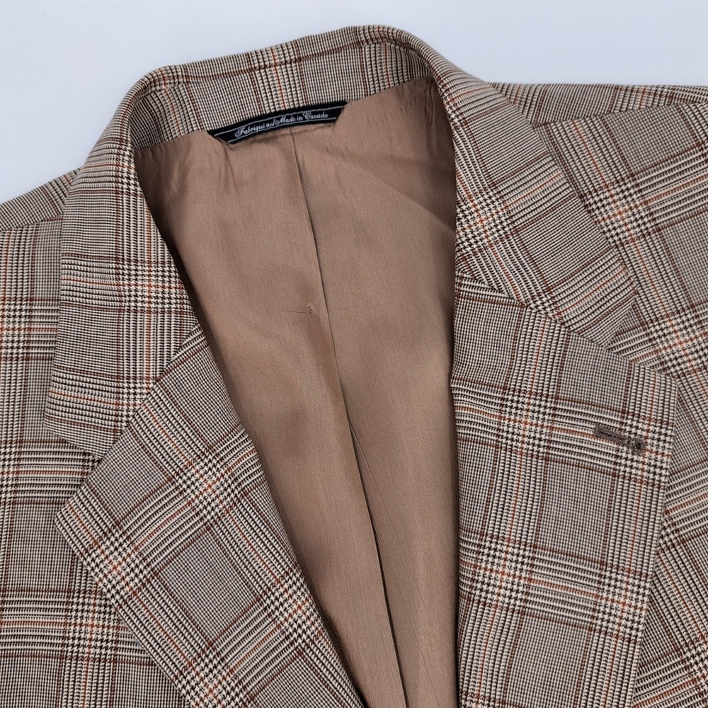 S. Cohen Heinz Healey Blazer Mens 48R 100% Wool Beige Glen Plaid 2-Button Canada